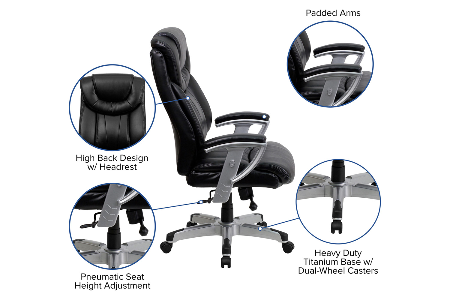 BLNK - HERCULES Series LeatherSoft Executive Ergonomic Office Chair with Silver Adjustable Arms