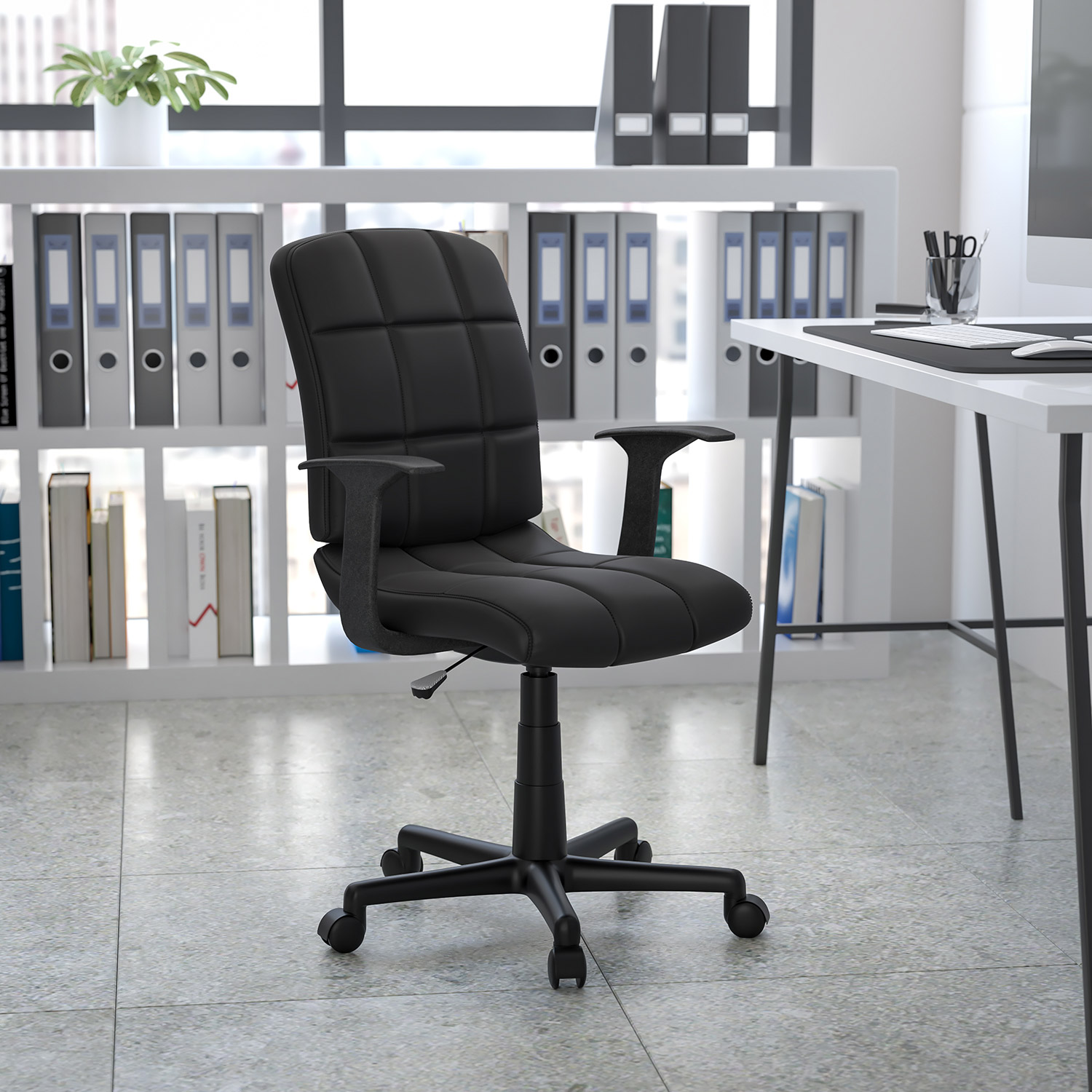 BLNK Clayton Vinyl Mid-Back Quilted Swivel Task Office Chair