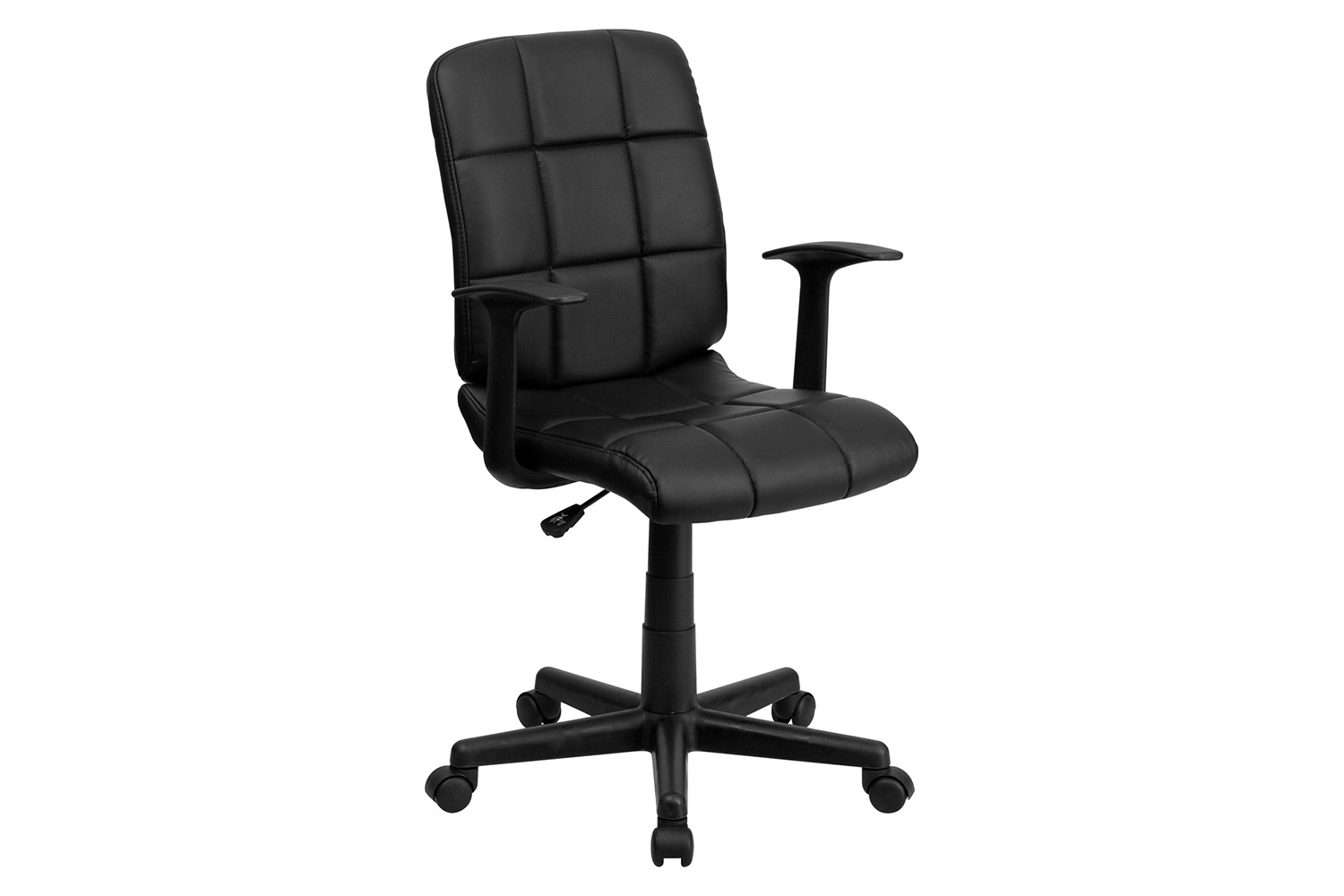 BLNK Clayton Vinyl Mid-Back Quilted Swivel Task Office Chair - Black, with Arms