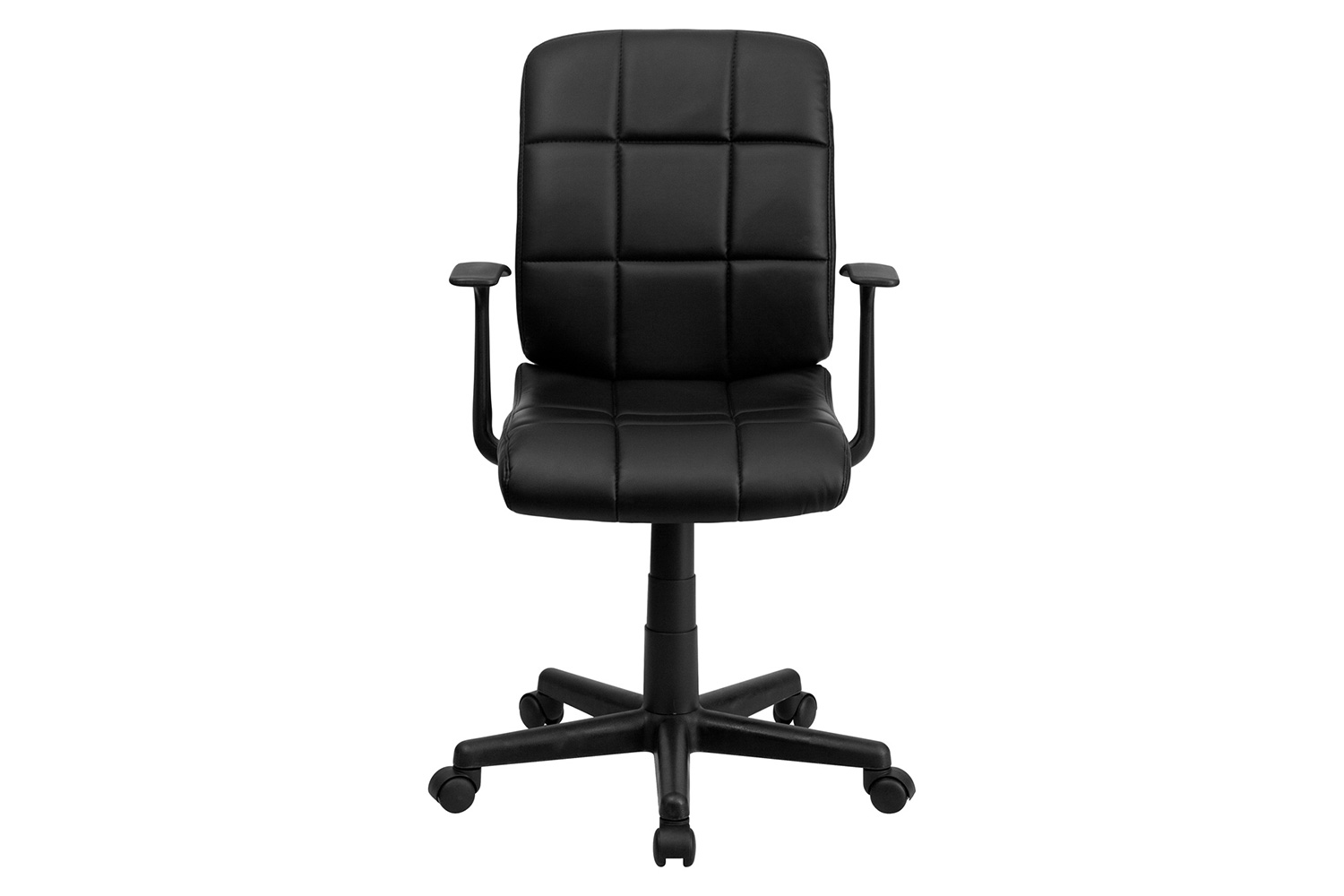 BLNK Clayton Vinyl Mid-Back Quilted Swivel Task Office Chair - Black, with Arms