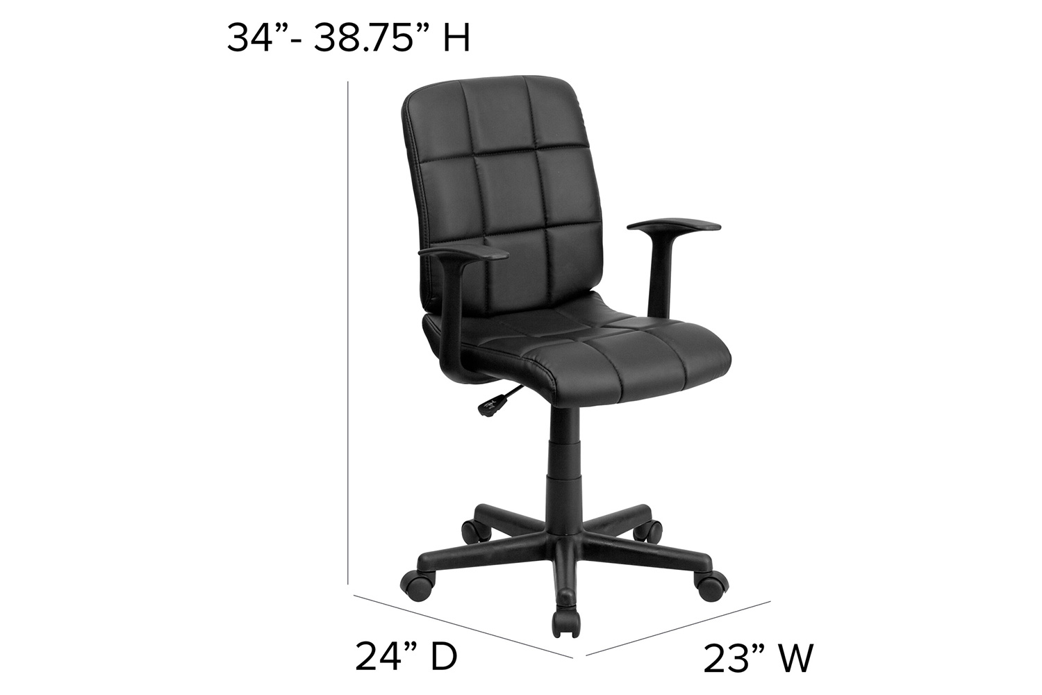 BLNK Clayton Vinyl Mid-Back Quilted Swivel Task Office Chair - Black, with Arms