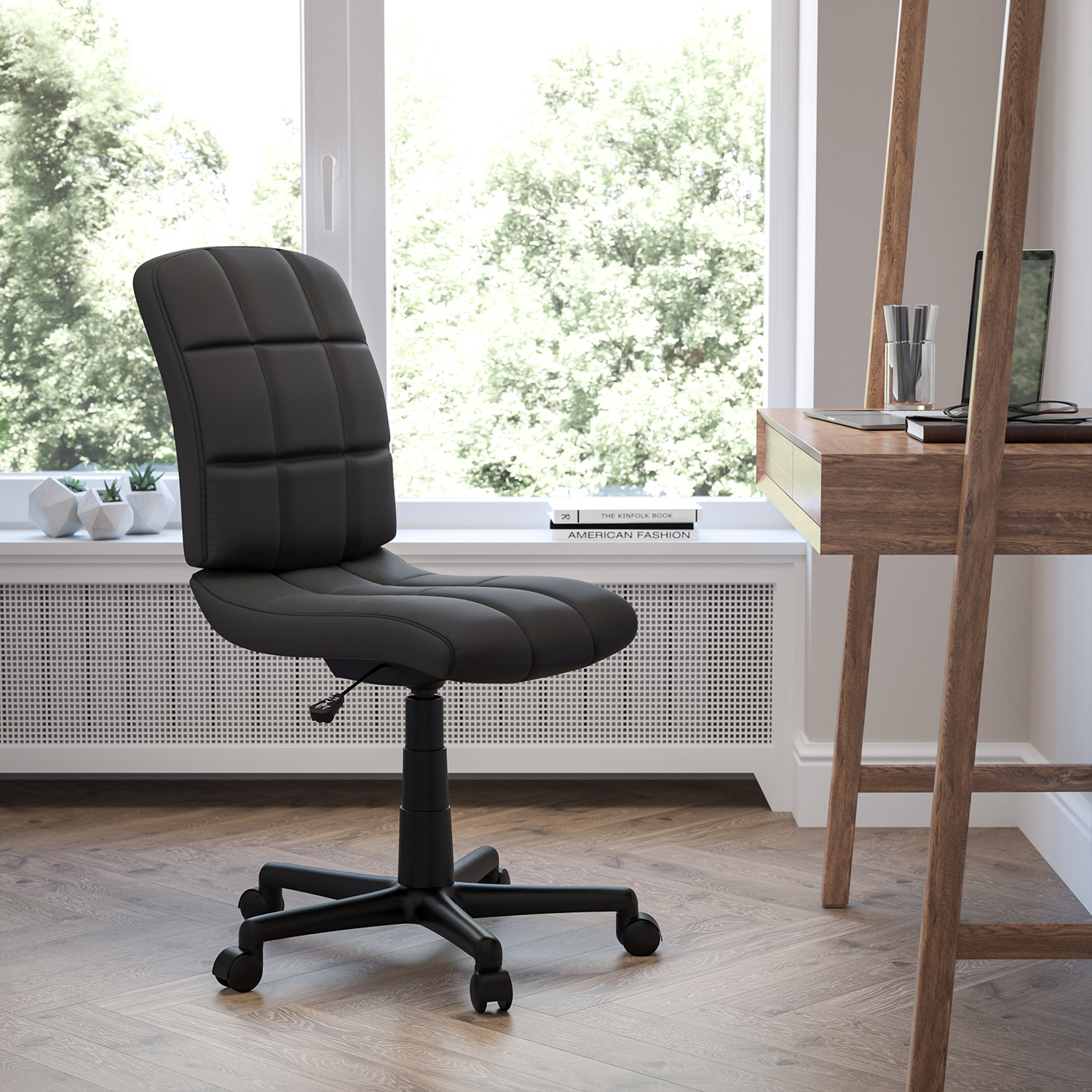 BLNK Clayton Vinyl Mid-Back Quilted Swivel Task Office Chair