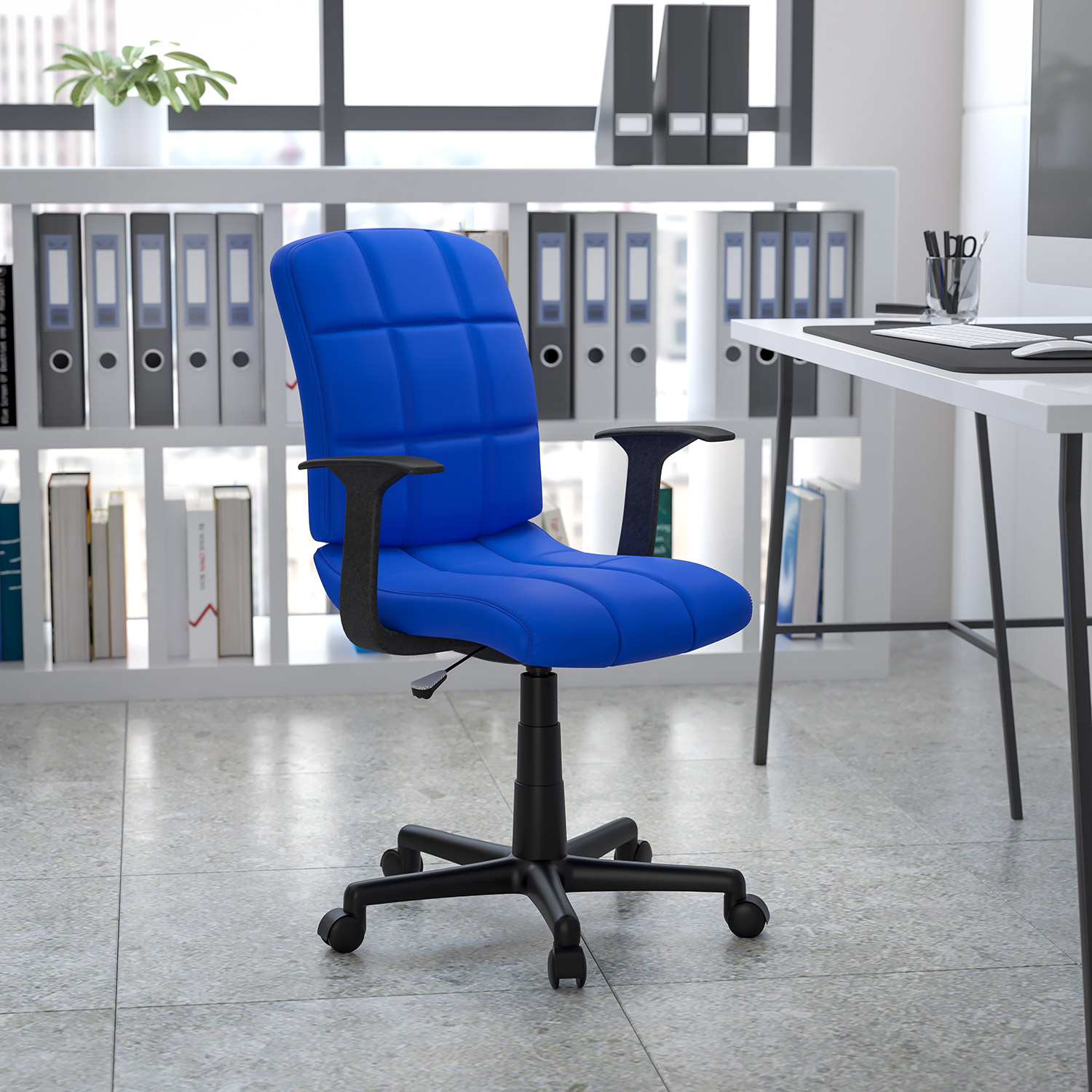 BLNK Clayton Vinyl Mid-Back Quilted Swivel Task Office Chair