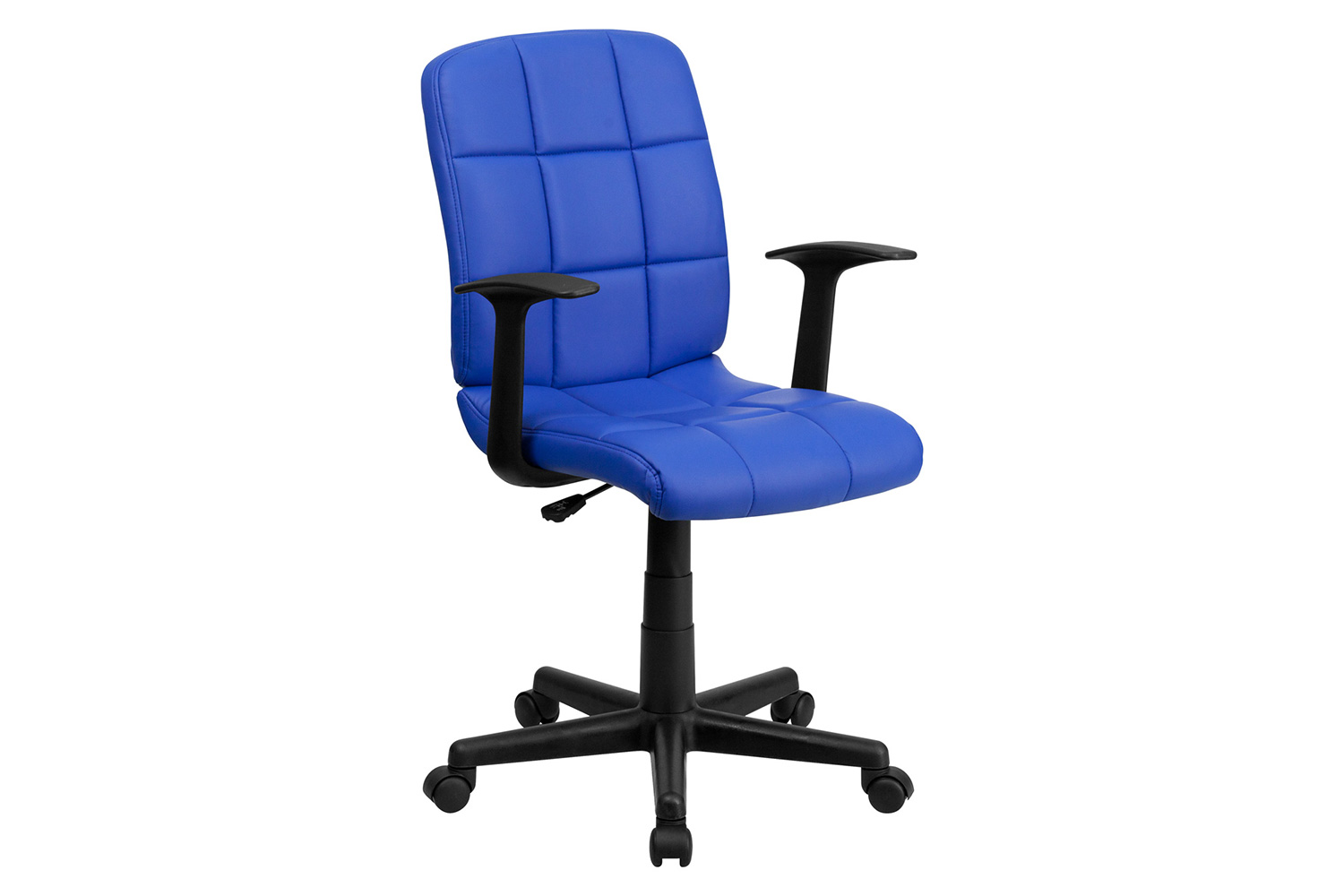 BLNK Clayton Vinyl Mid-Back Quilted Swivel Task Office Chair - Blue, with Arms