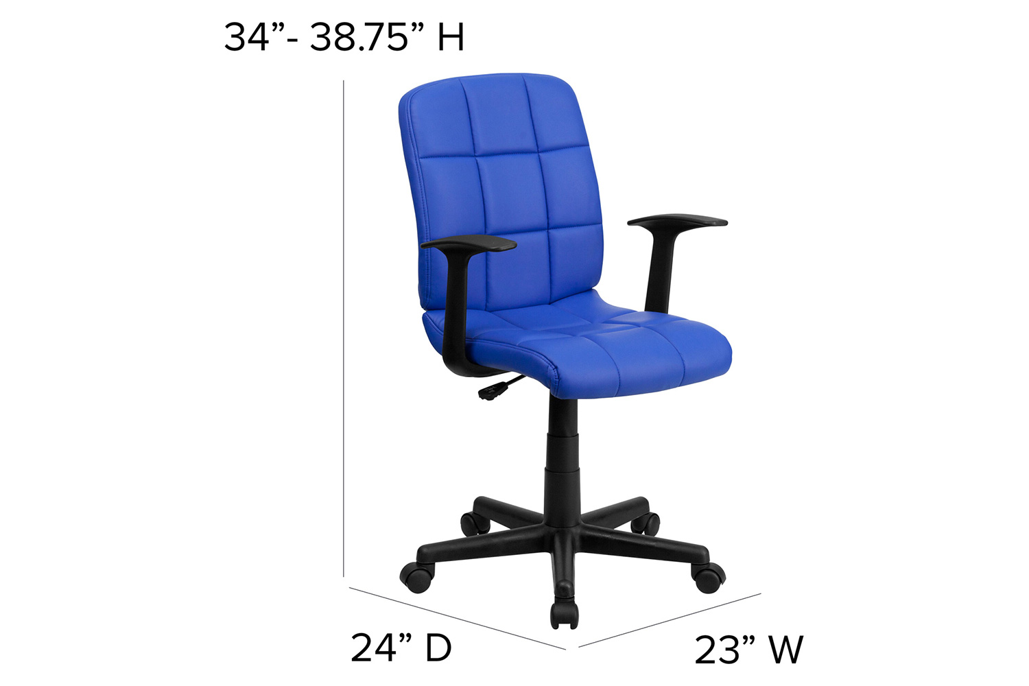 BLNK Clayton Vinyl Mid-Back Quilted Swivel Task Office Chair - Blue, with Arms