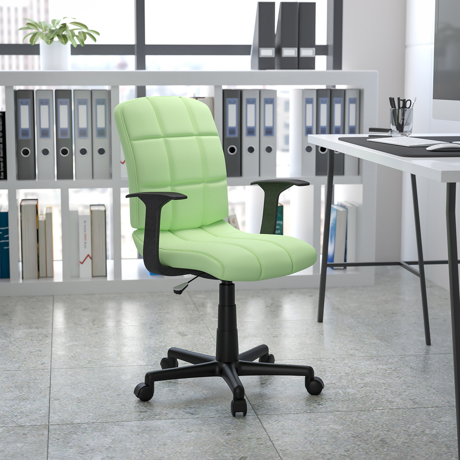 BLNK Clayton Vinyl Mid-Back Quilted Swivel Task Office Chair