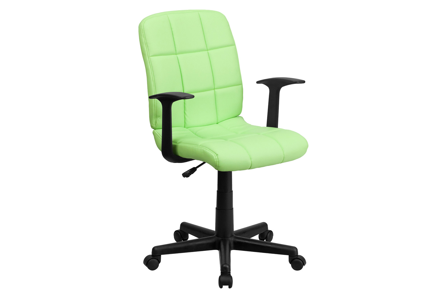 BLNK Clayton Vinyl Mid-Back Quilted Swivel Task Office Chair - Green, with Arms