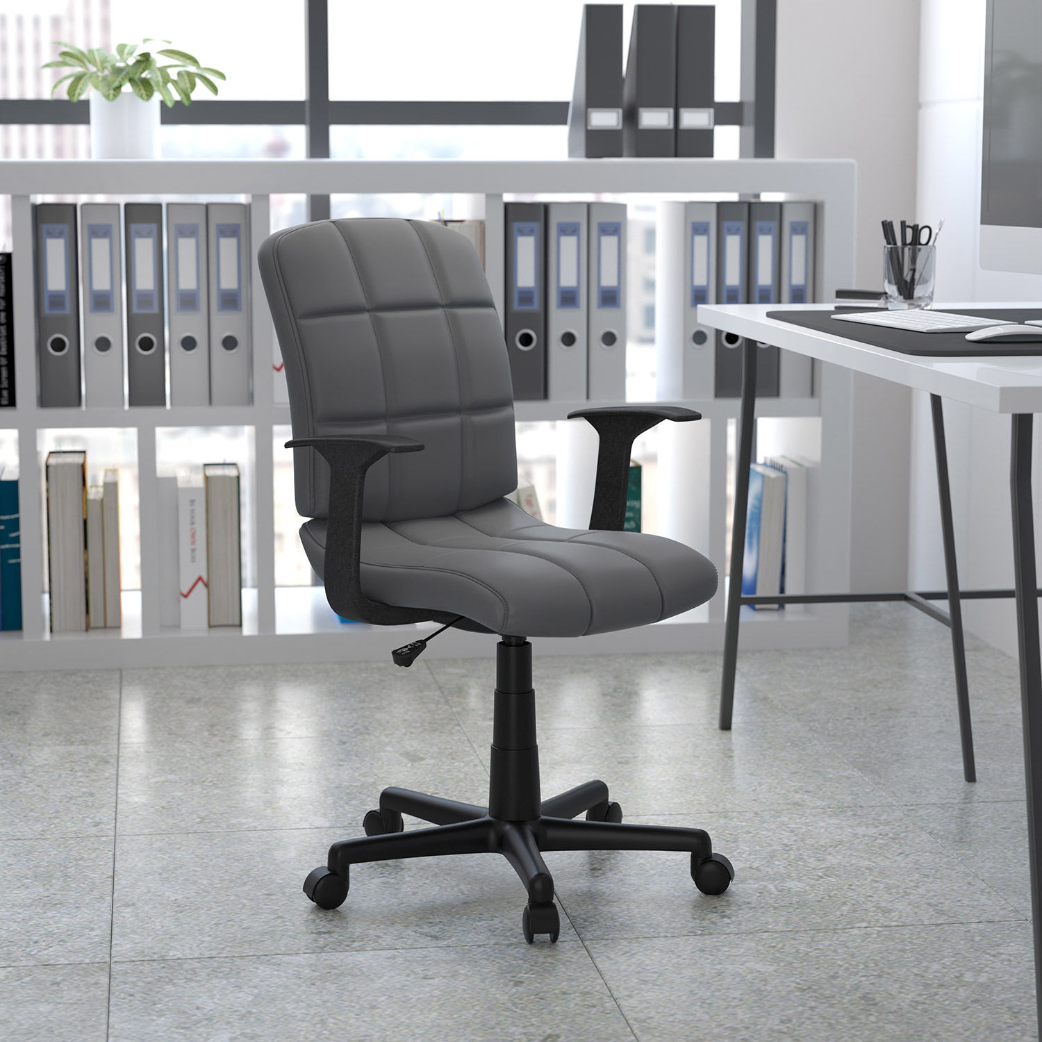 BLNK Clayton Vinyl Mid-Back Quilted Swivel Task Office Chair