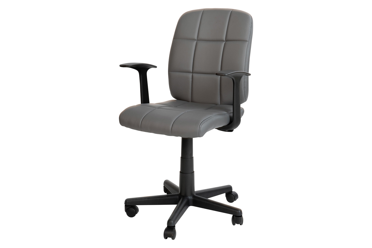 BLNK Clayton Vinyl Mid-Back Quilted Swivel Task Office Chair - Gray, with Arms