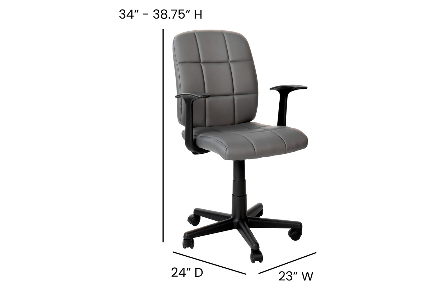 BLNK Clayton Vinyl Mid-Back Quilted Swivel Task Office Chair - Gray, with Arms