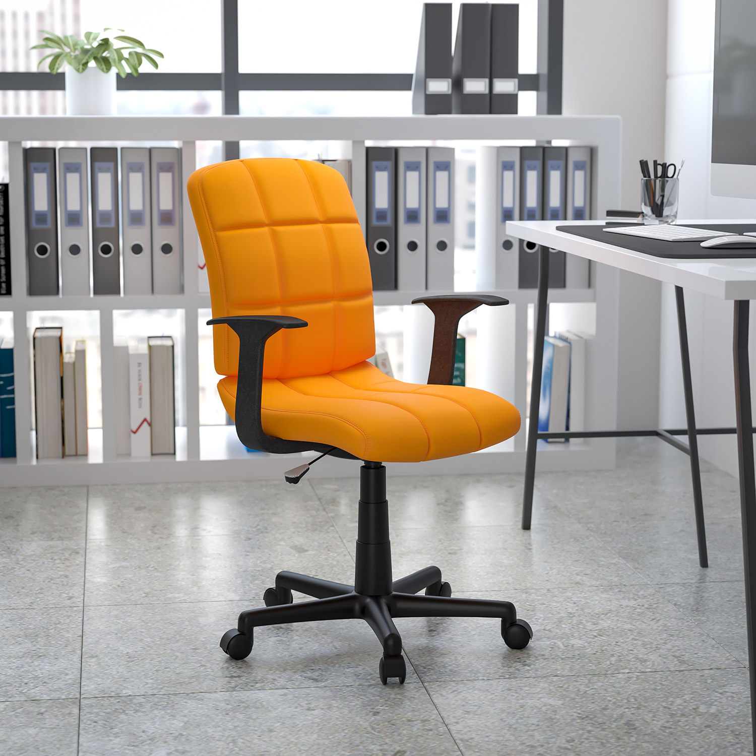 BLNK Clayton Vinyl Mid-Back Quilted Swivel Task Office Chair