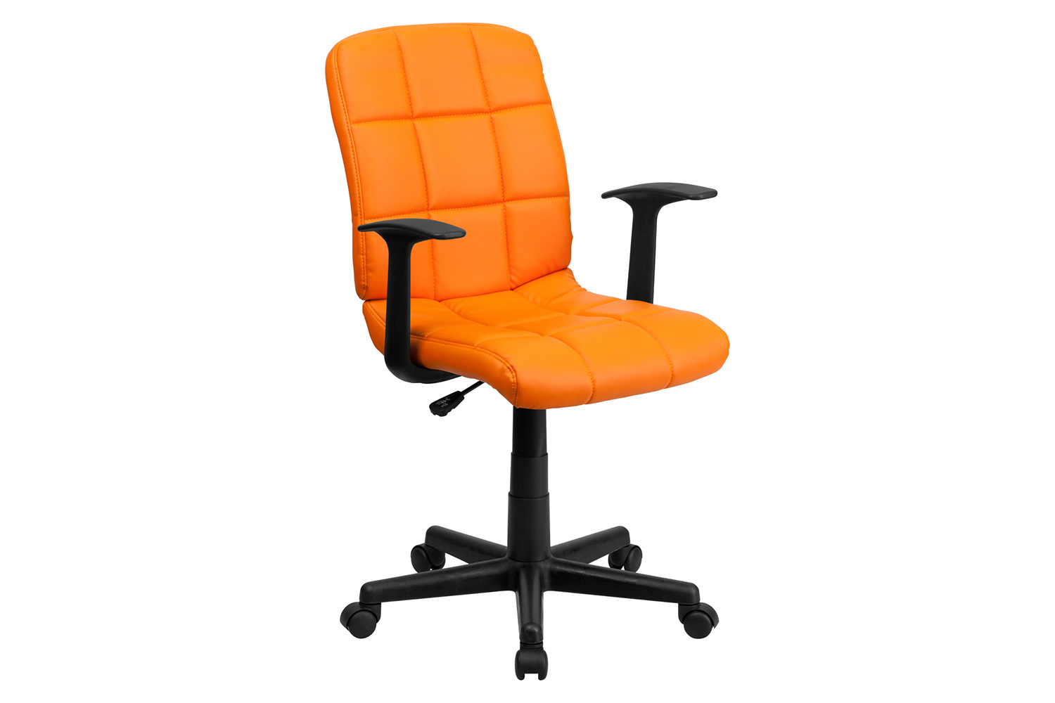 BLNK Clayton Vinyl Mid-Back Quilted Swivel Task Office Chair - Orange, with Arms