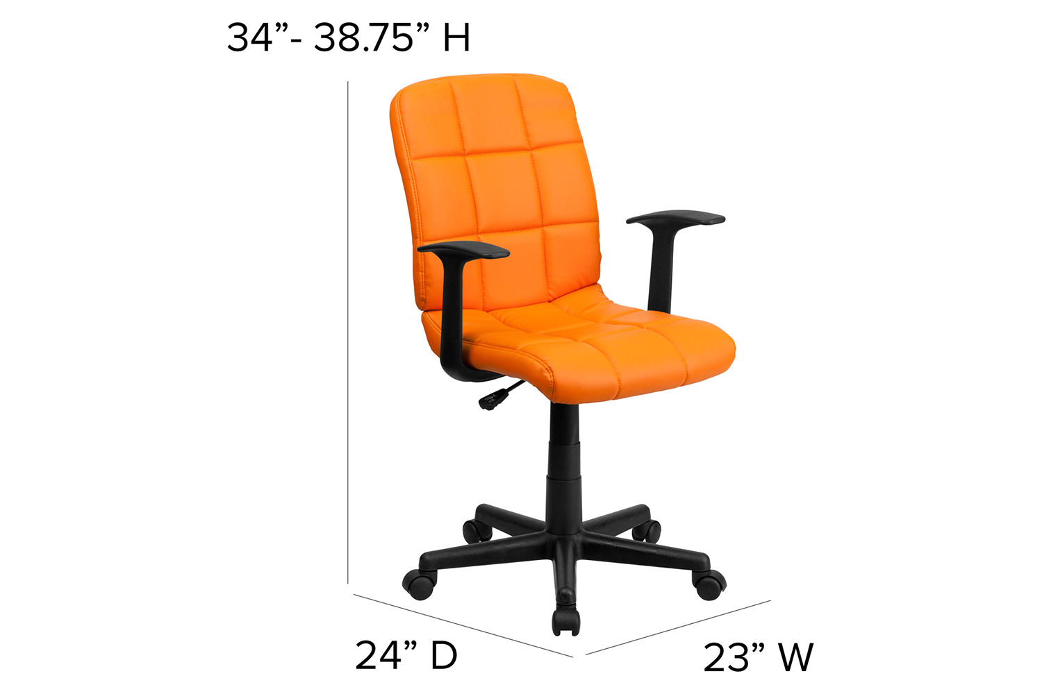 BLNK Clayton Vinyl Mid-Back Quilted Swivel Task Office Chair - Orange, with Arms