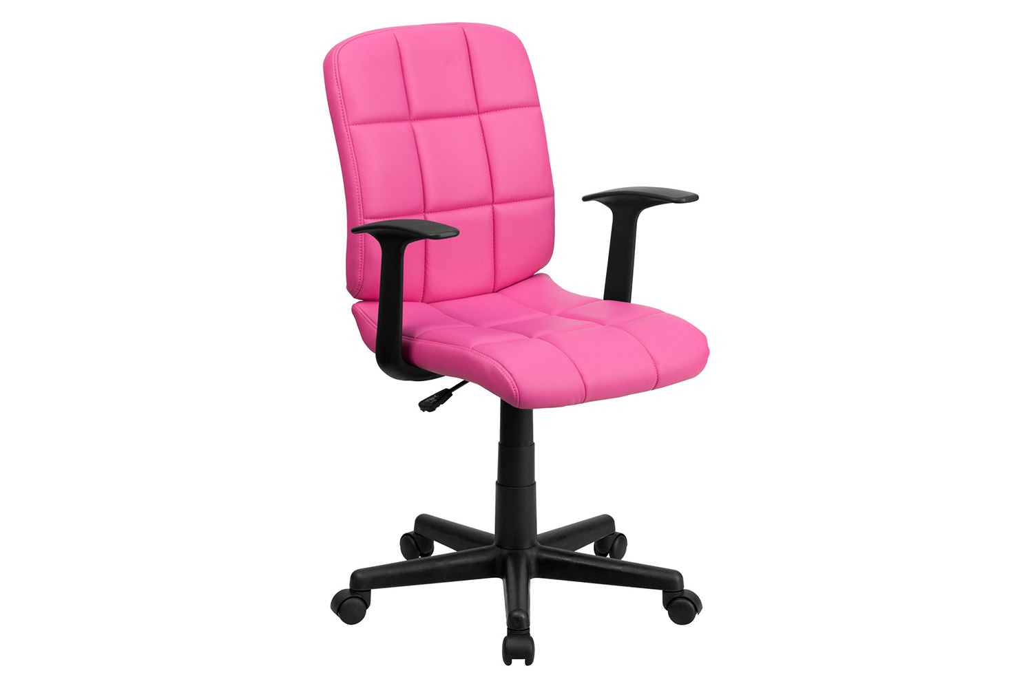 BLNK Clayton Vinyl Mid-Back Quilted Swivel Task Office Chair - Pink, with Arms