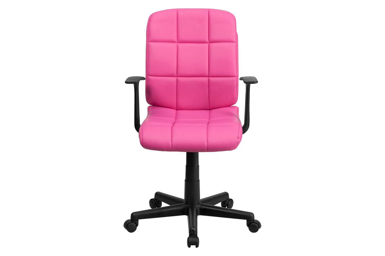 BLNK Clayton Vinyl Mid-Back Quilted Swivel Task Office Chair - Pink, with Arms