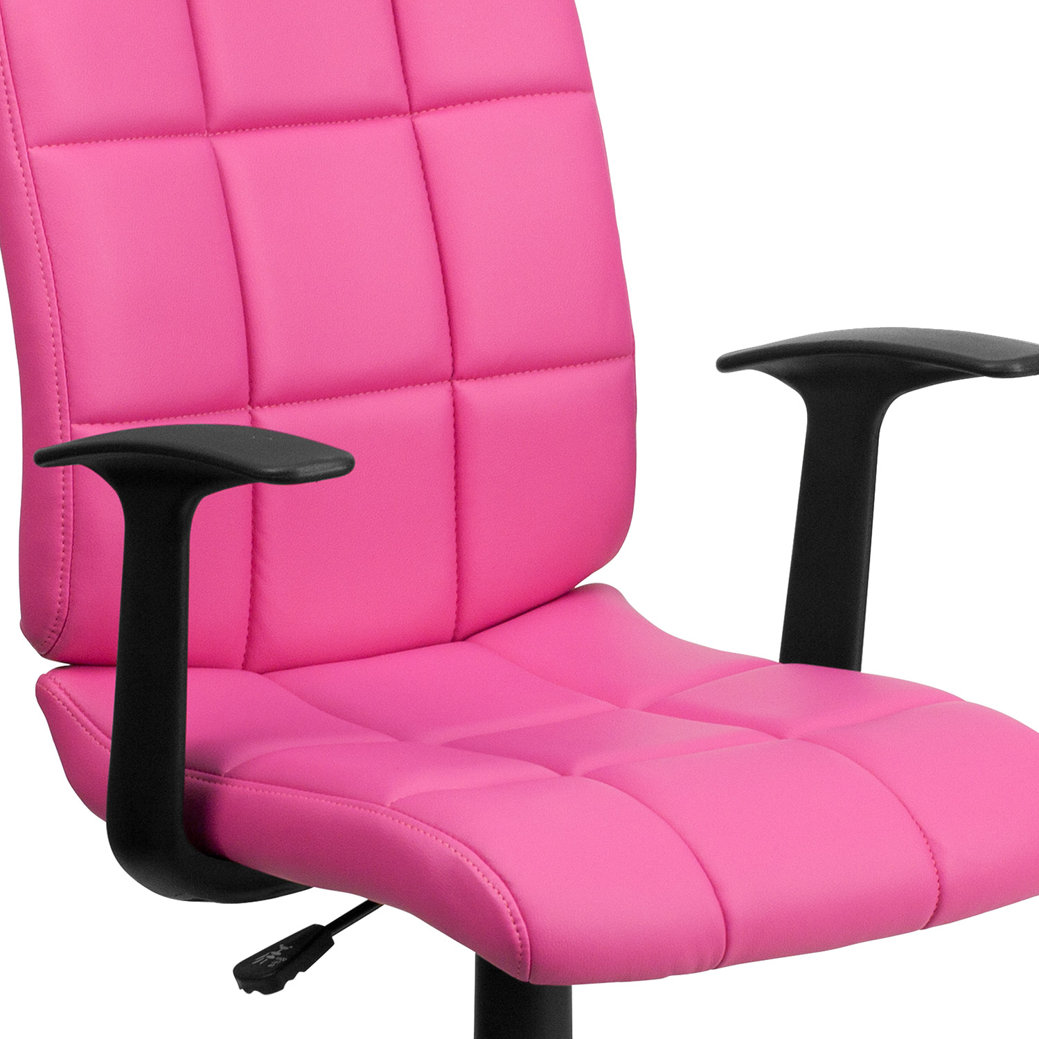 BLNK Clayton Vinyl Mid-Back Quilted Swivel Task Office Chair - Pink, with Arms