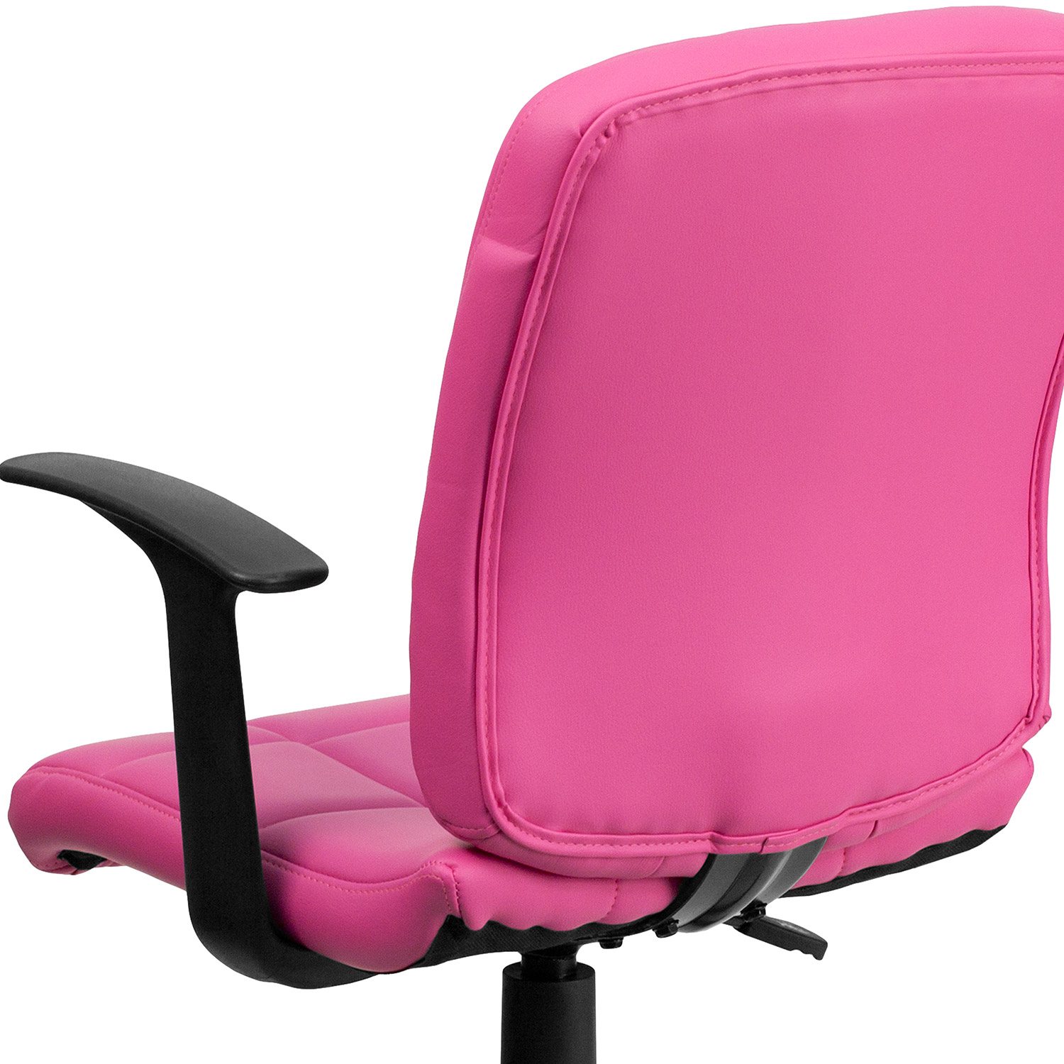 BLNK Clayton Vinyl Mid-Back Quilted Swivel Task Office Chair - Pink, with Arms