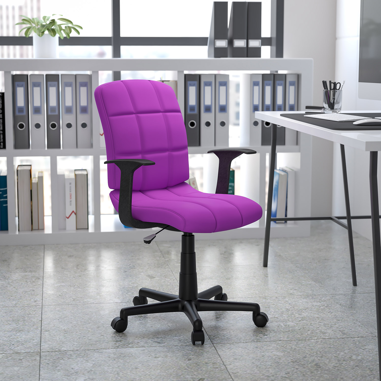 BLNK Clayton Vinyl Mid-Back Quilted Swivel Task Office Chair