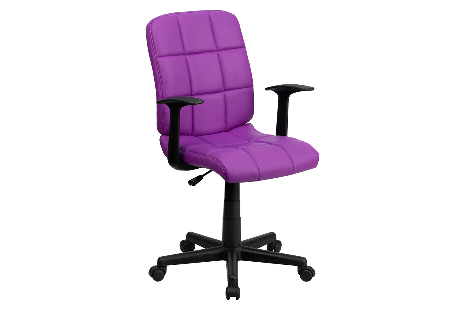 BLNK Clayton Vinyl Mid-Back Quilted Swivel Task Office Chair - Purple, with Arms