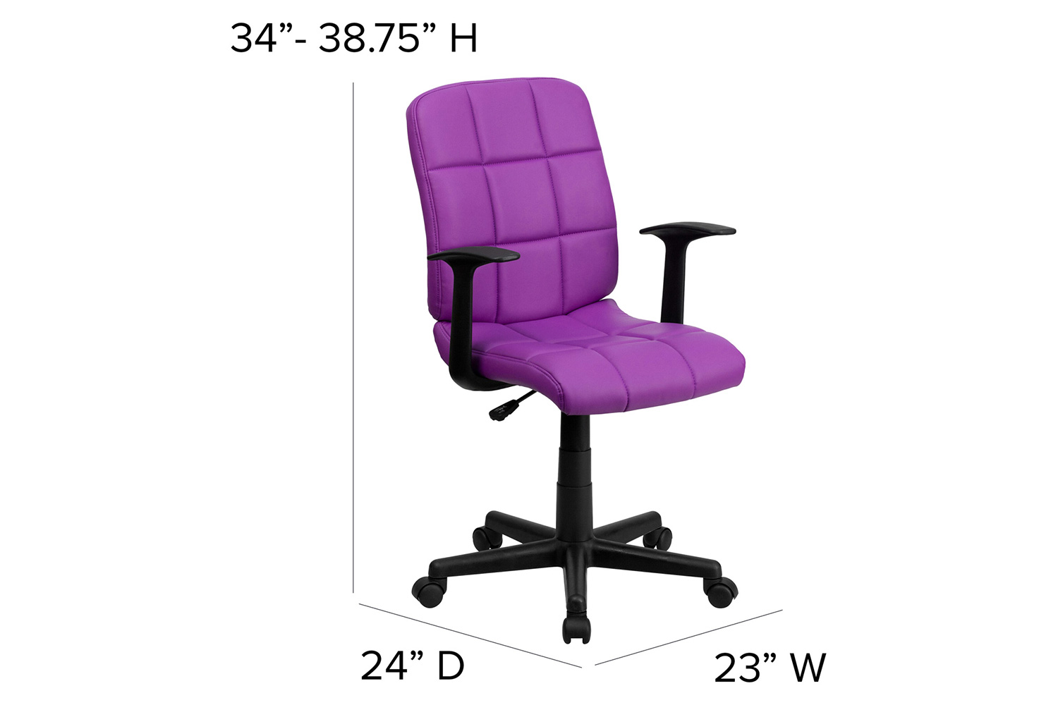 BLNK Clayton Vinyl Mid-Back Quilted Swivel Task Office Chair - Purple, with Arms