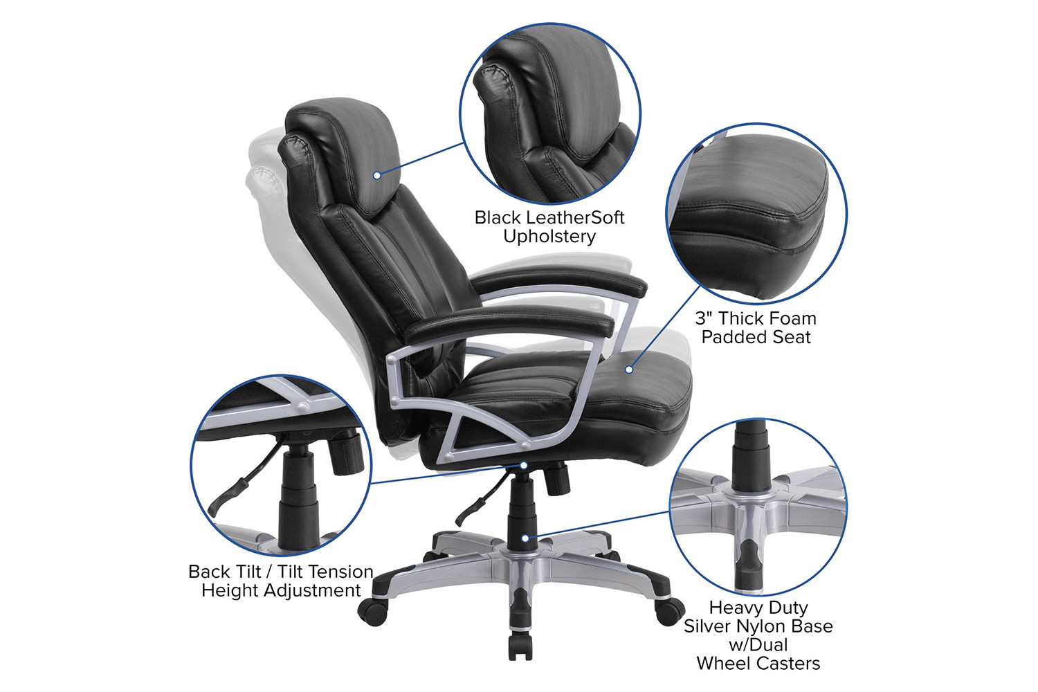 BLNK - HERCULES Series LeatherSoft Executive Swivel Ergonomic Office Chair with Arms