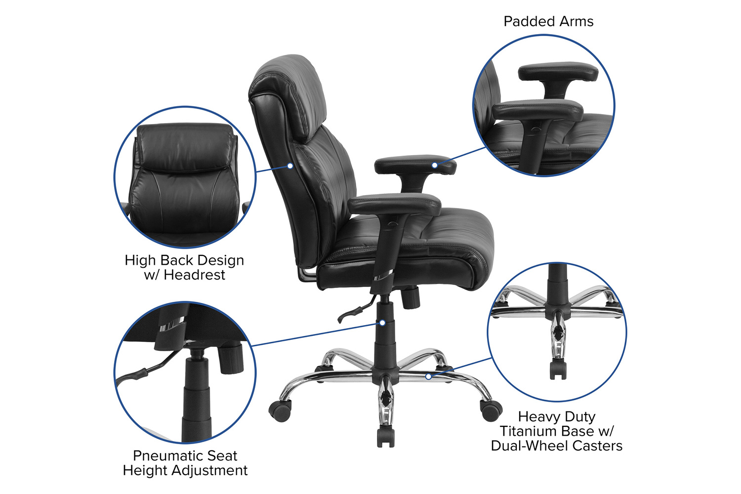 BLNK - HERCULES Series LeatherSoft Ergonomic Task Office Chair with Clean Line Stitching and Arms