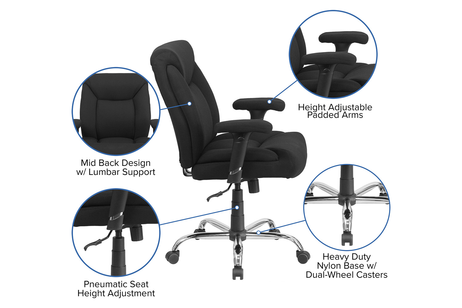 BLNK - HERCULES Series Fabric Deep Tufted Swivel Ergonomic Task Office Chair with Adjustable Arms