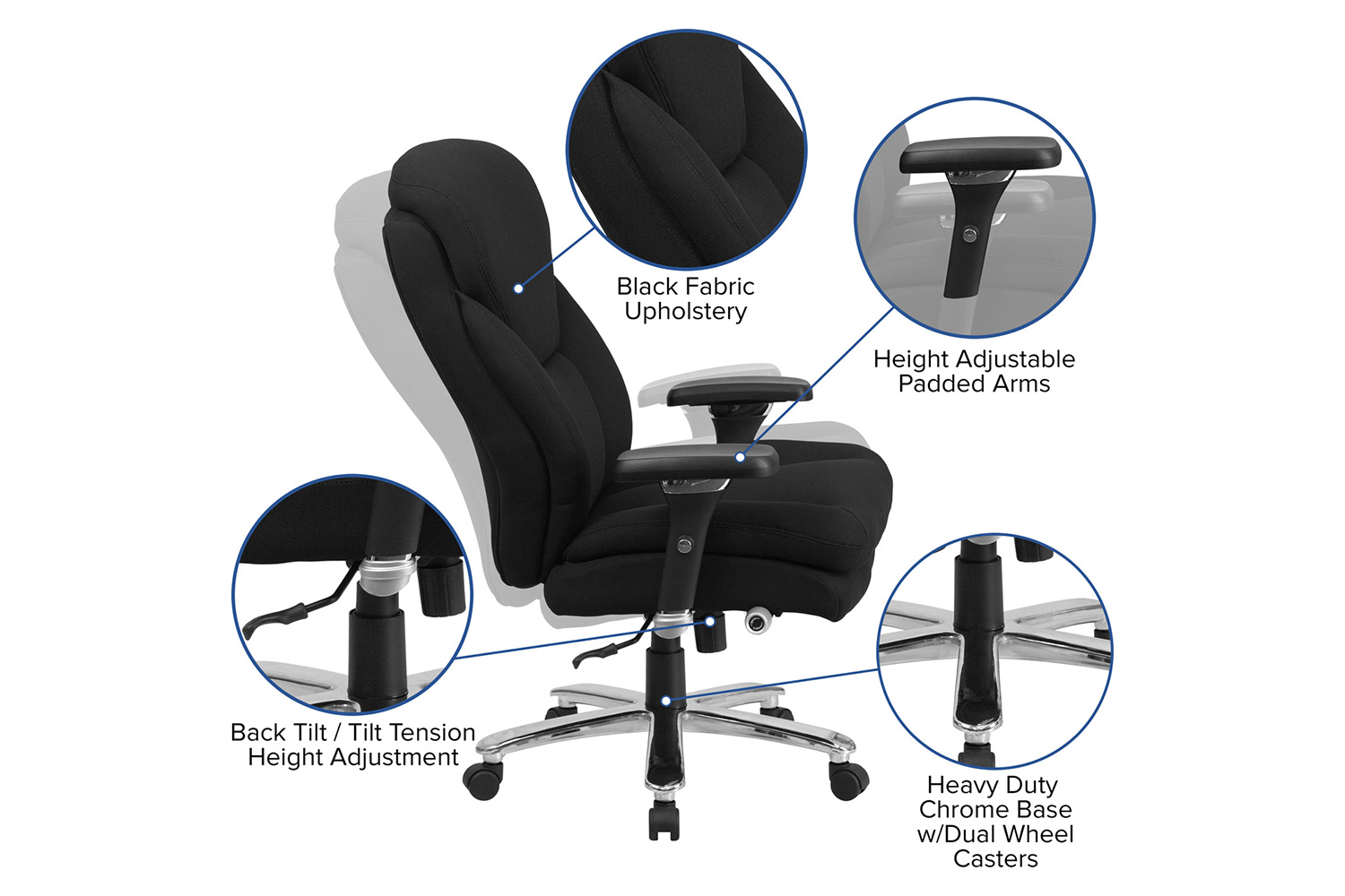 BLNK - HERCULES Series Style 1 Fabric Executive Ergonomic Office Chair with Lumbar Knob in Black