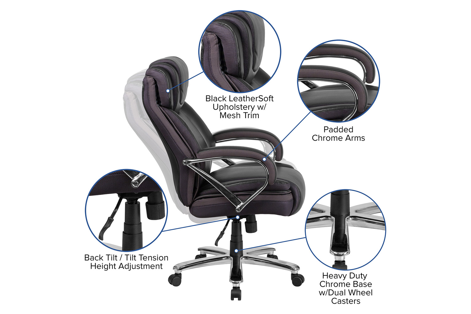 BLNK HERCULES Series LeatherSoft Executive Swivel Ergonomic Office Chair with Extra Wide Seat - Black