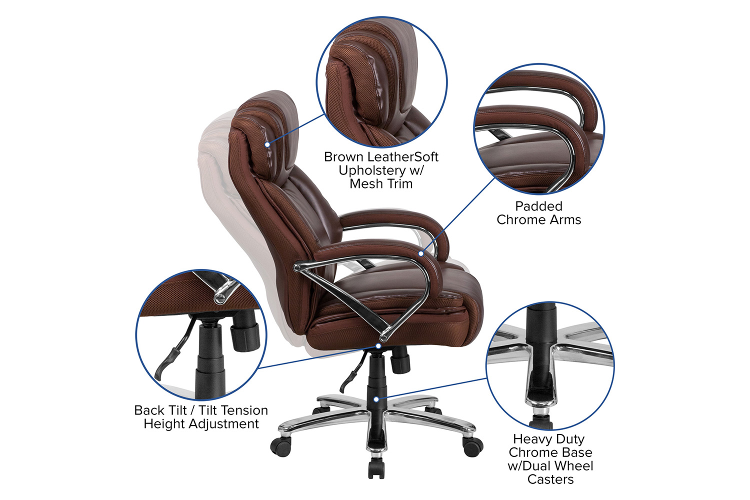 BLNK HERCULES Series LeatherSoft Executive Swivel Ergonomic Office Chair with Extra Wide Seat - Brown