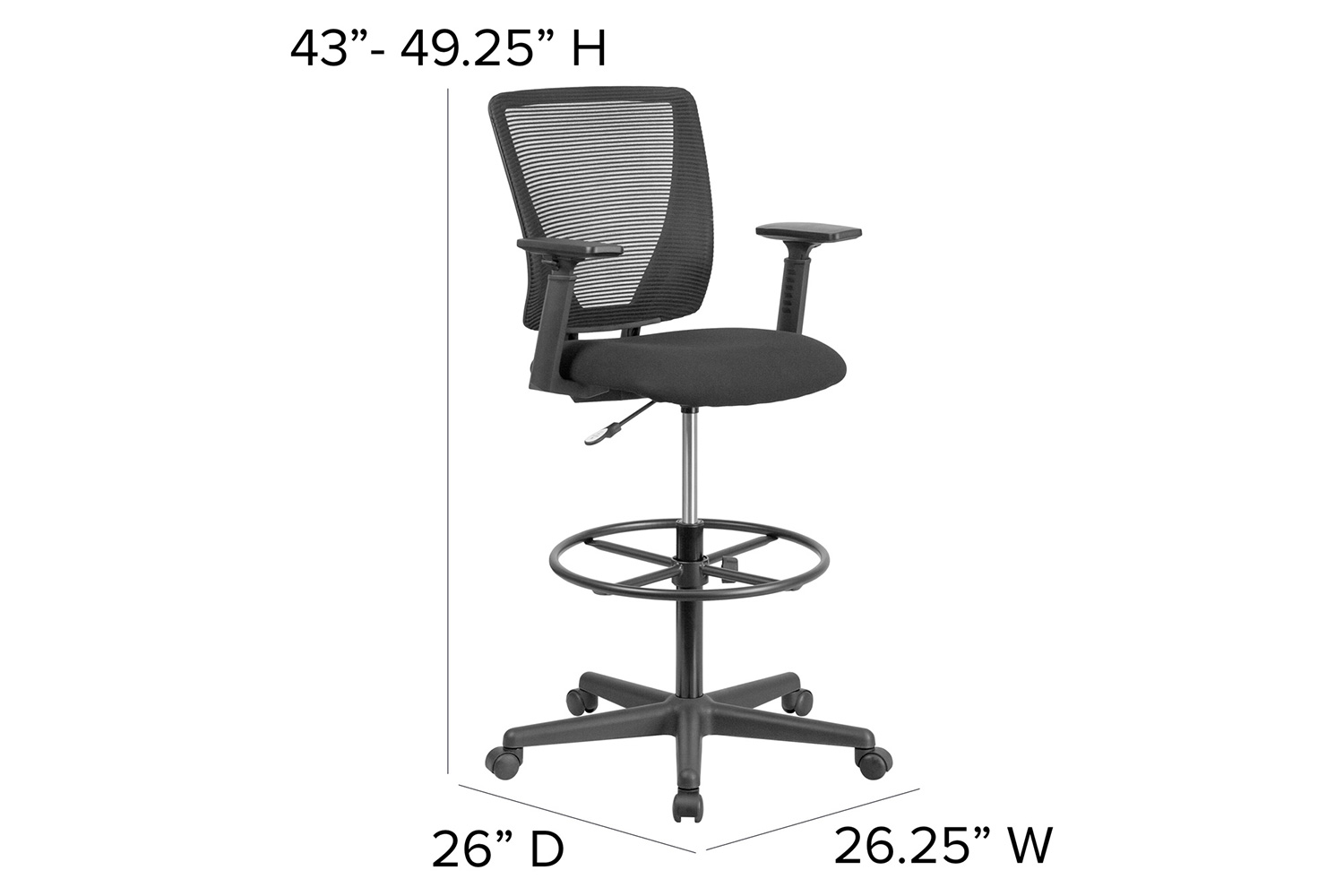 BLNK Harper Ergonomic Fabric Mid-Back Mesh Drafting Chair with Seat and Adjustable Foot Ring - with Adjustable Arms