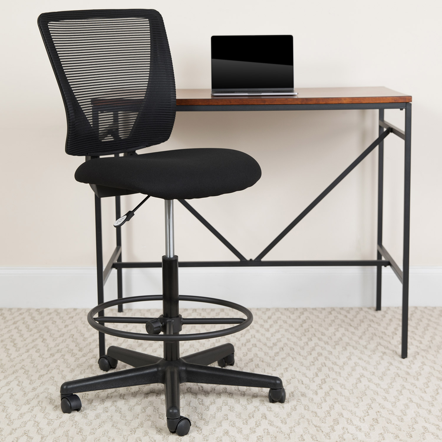 BLNK Harper Ergonomic Fabric Mid-Back Mesh Drafting Chair with Seat and Adjustable Foot Ring