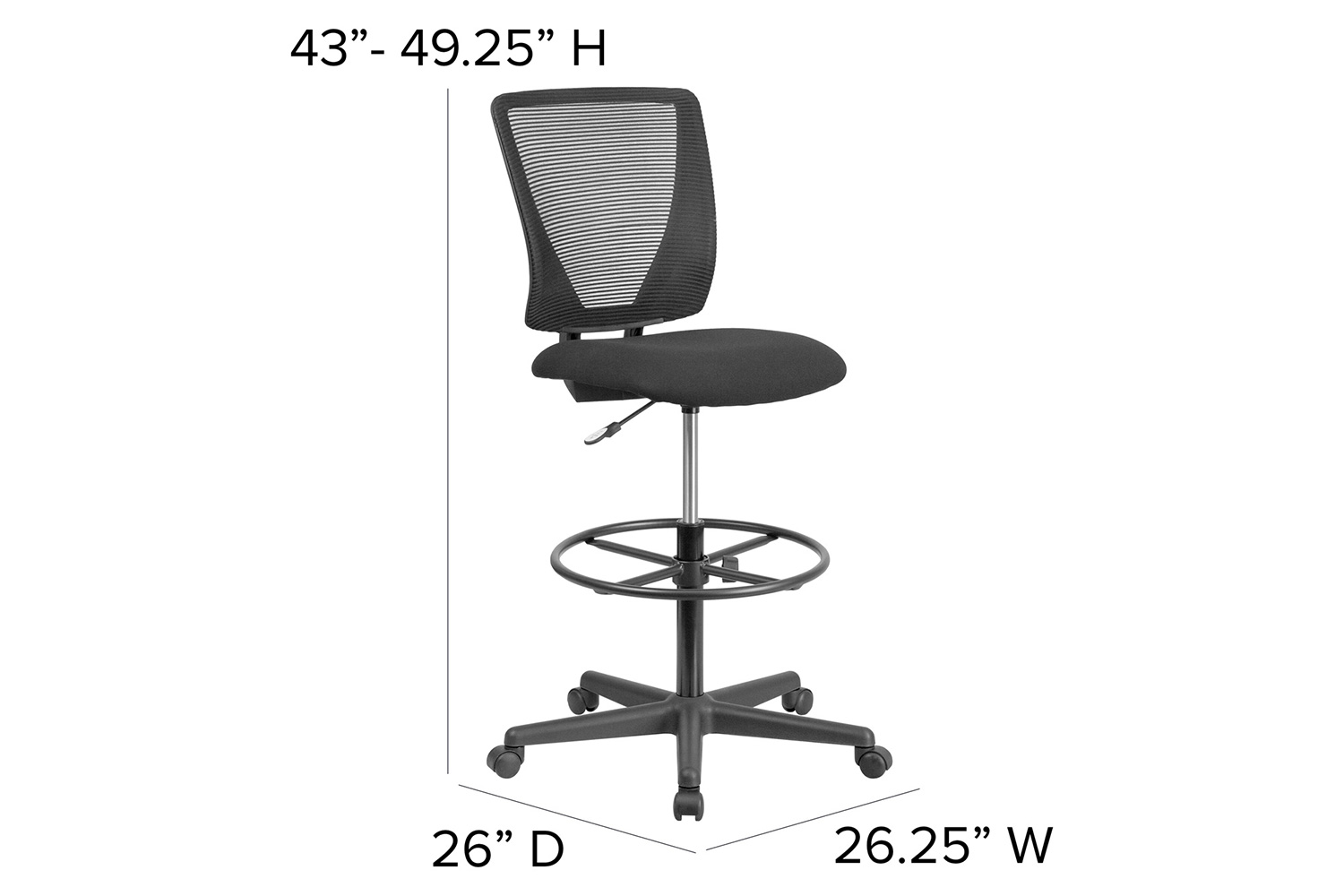 BLNK Harper Ergonomic Fabric Mid-Back Mesh Drafting Chair with Seat and Adjustable Foot Ring