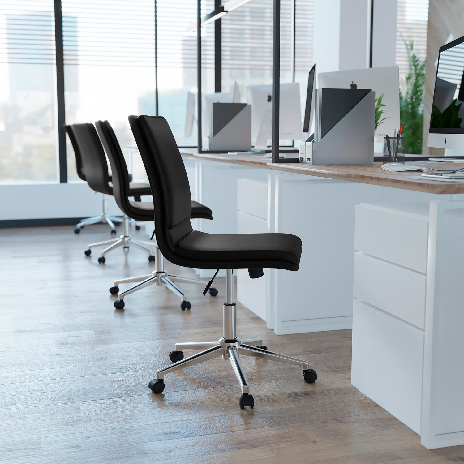 BLNK Madigan Mid-Back Armless Swivel Task Office Chair with and Adjustable Chrome Base - Black