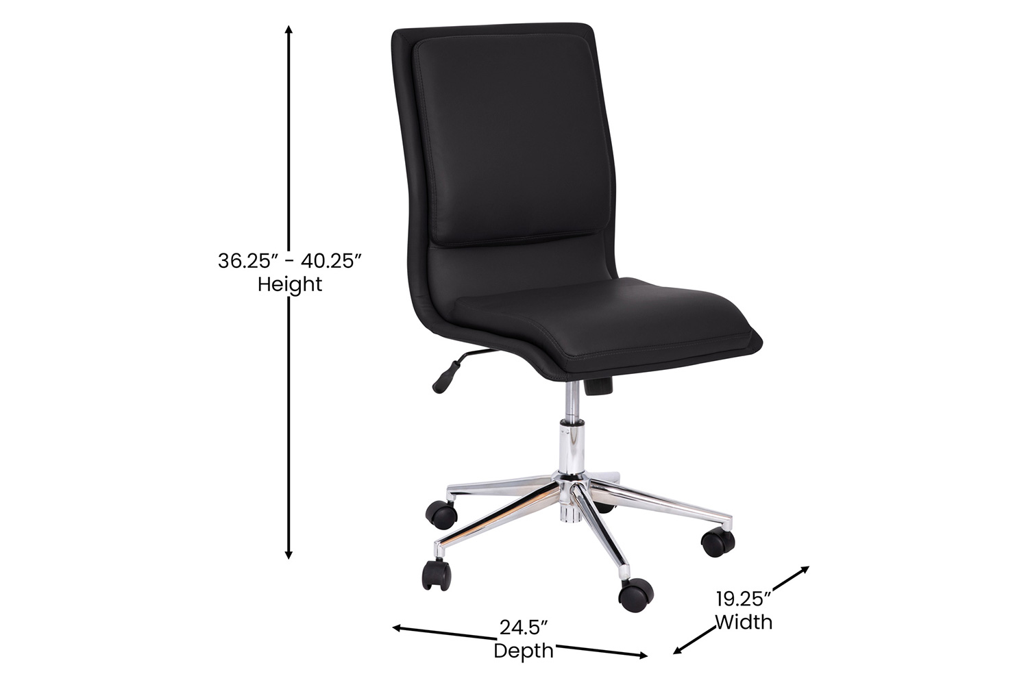 BLNK Madigan Mid-Back Armless Swivel Task Office Chair with and Adjustable Chrome Base - Black