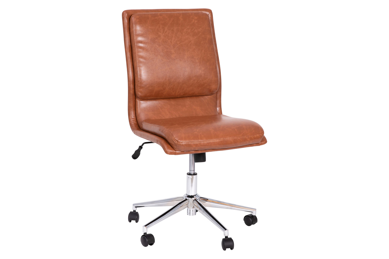 BLNK Madigan Mid-Back Armless Swivel Task Office Chair with and Adjustable Chrome Base - Cognac