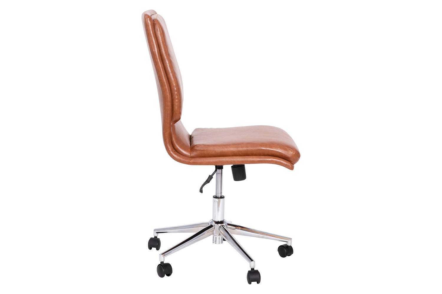 BLNK Madigan Mid-Back Armless Swivel Task Office Chair with and Adjustable Chrome Base - Cognac