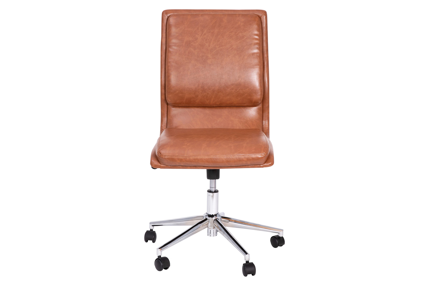 BLNK Madigan Mid-Back Armless Swivel Task Office Chair with and Adjustable Chrome Base - Cognac