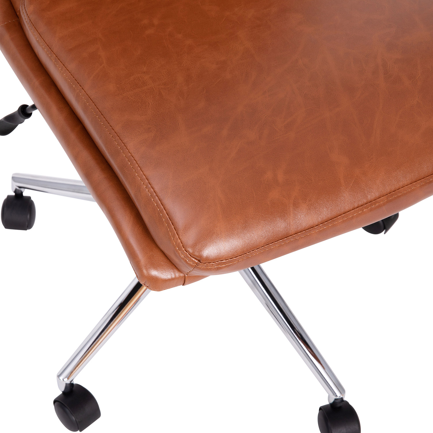 BLNK Madigan Mid-Back Armless Swivel Task Office Chair with and Adjustable Chrome Base - Cognac