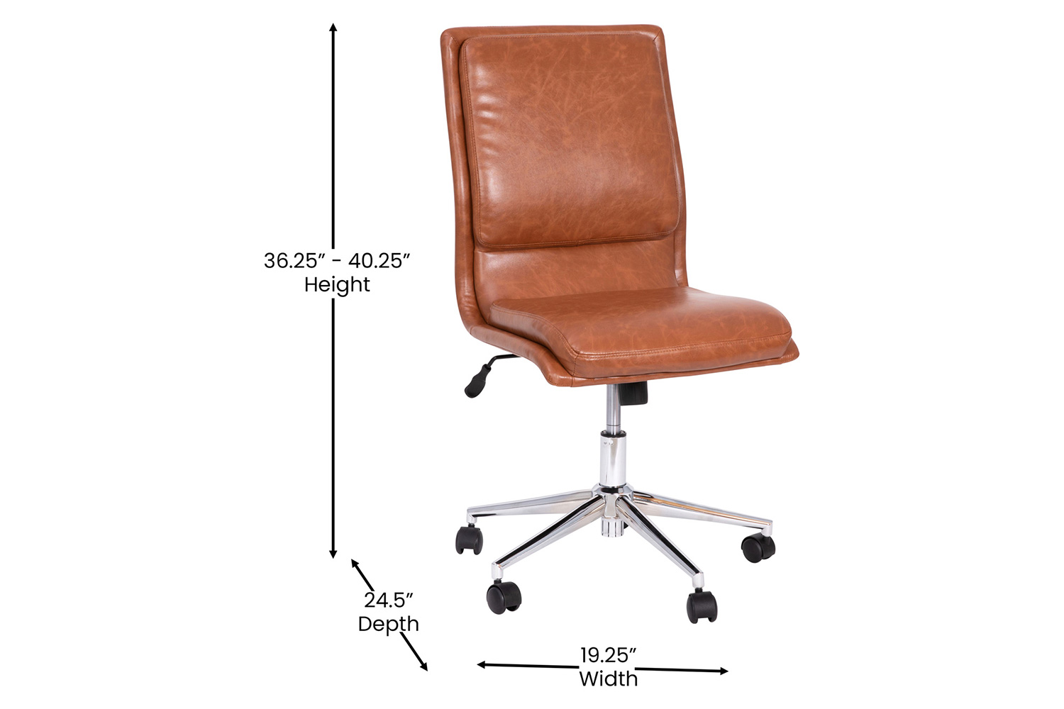 BLNK Madigan Mid-Back Armless Swivel Task Office Chair with and Adjustable Chrome Base - Cognac