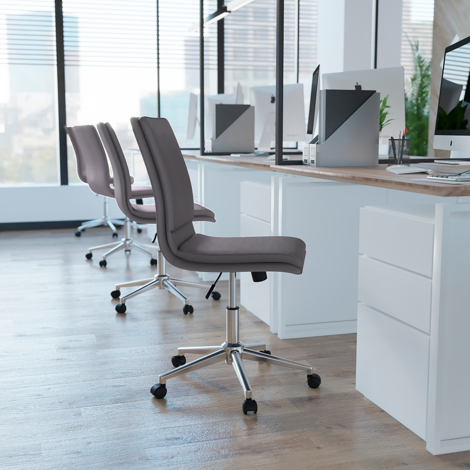 BLNK Madigan Mid-Back Armless Swivel Task Office Chair with and Adjustable Chrome Base