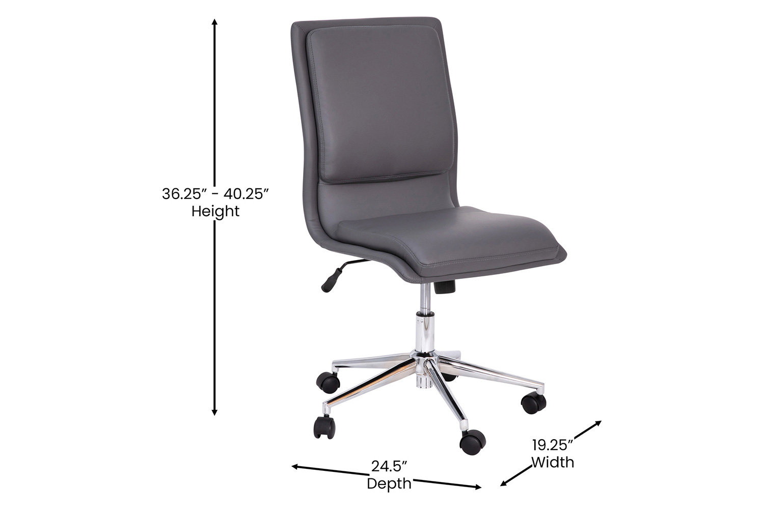 BLNK Madigan Mid-Back Armless Swivel Task Office Chair with and Adjustable Chrome Base - Gray