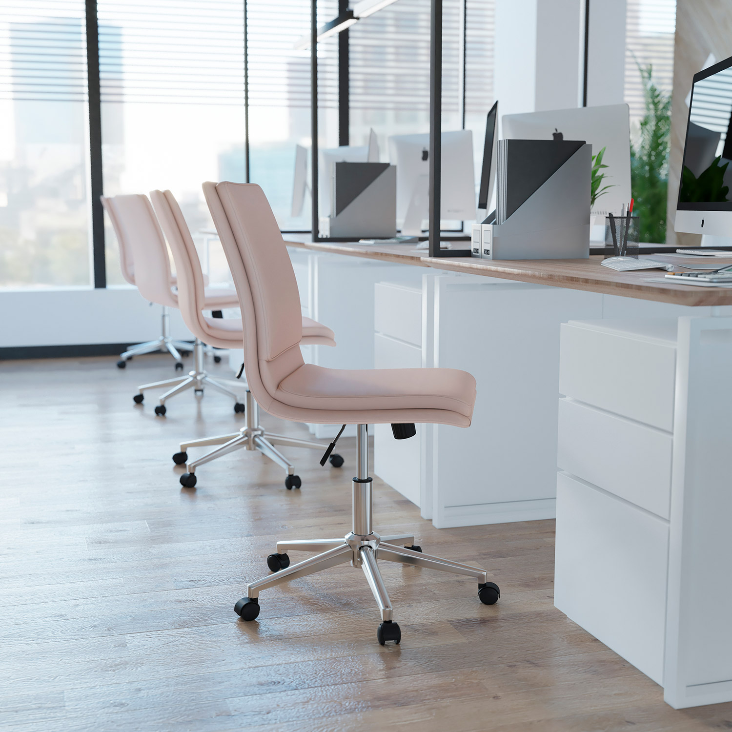 BLNK Madigan Mid-Back Armless Swivel Task Office Chair with and Adjustable Chrome Base - Taupe