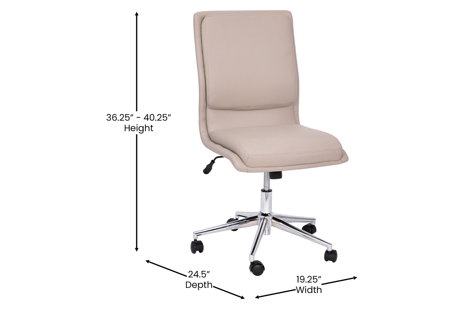 BLNK Madigan Mid-Back Armless Swivel Task Office Chair with and Adjustable Chrome Base - Taupe