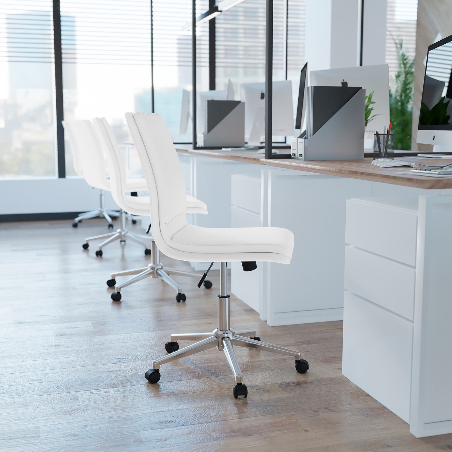 BLNK Madigan Mid-Back Armless Swivel Task Office Chair with and Adjustable Chrome Base - White