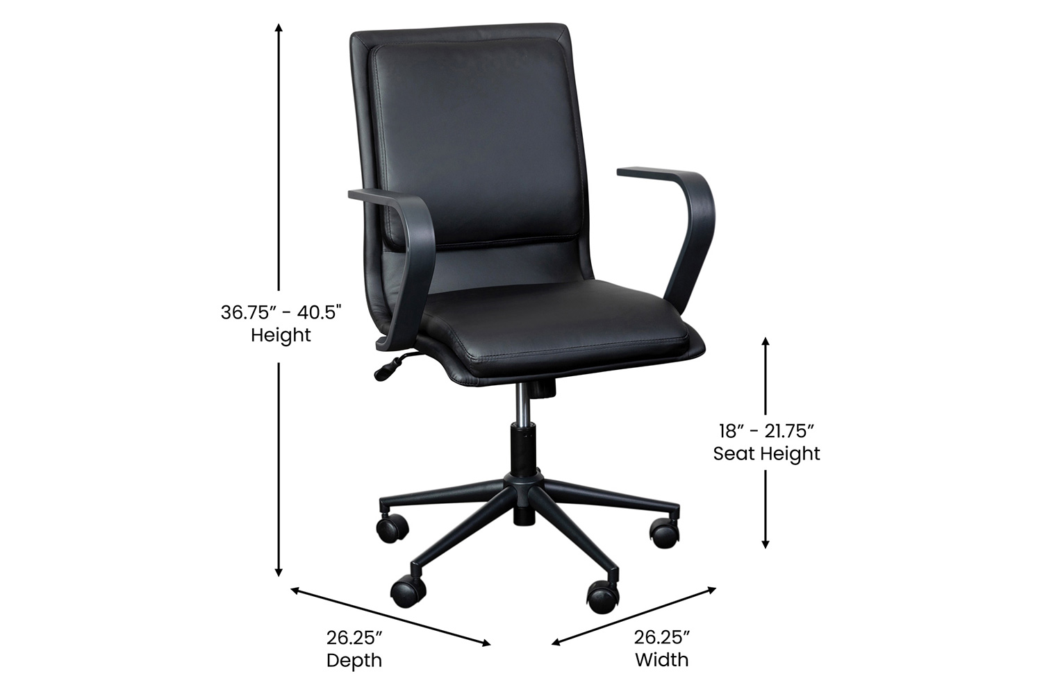 BLNK James Mid-Back Designer Executive Office Chair with Arms - Black Frame