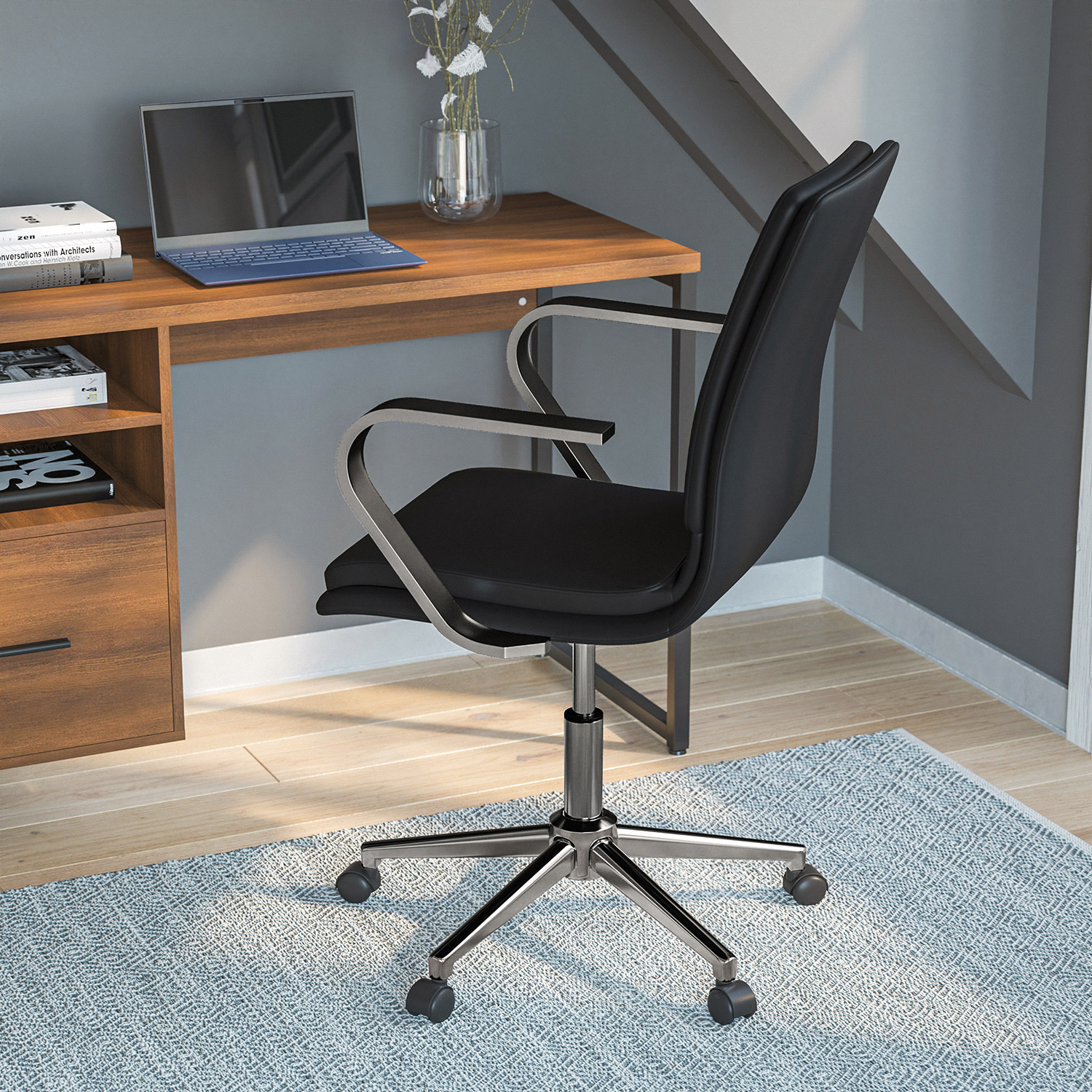 BLNK James Mid-Back Designer Executive Office Chair with Brushed Chrome Base and Arms