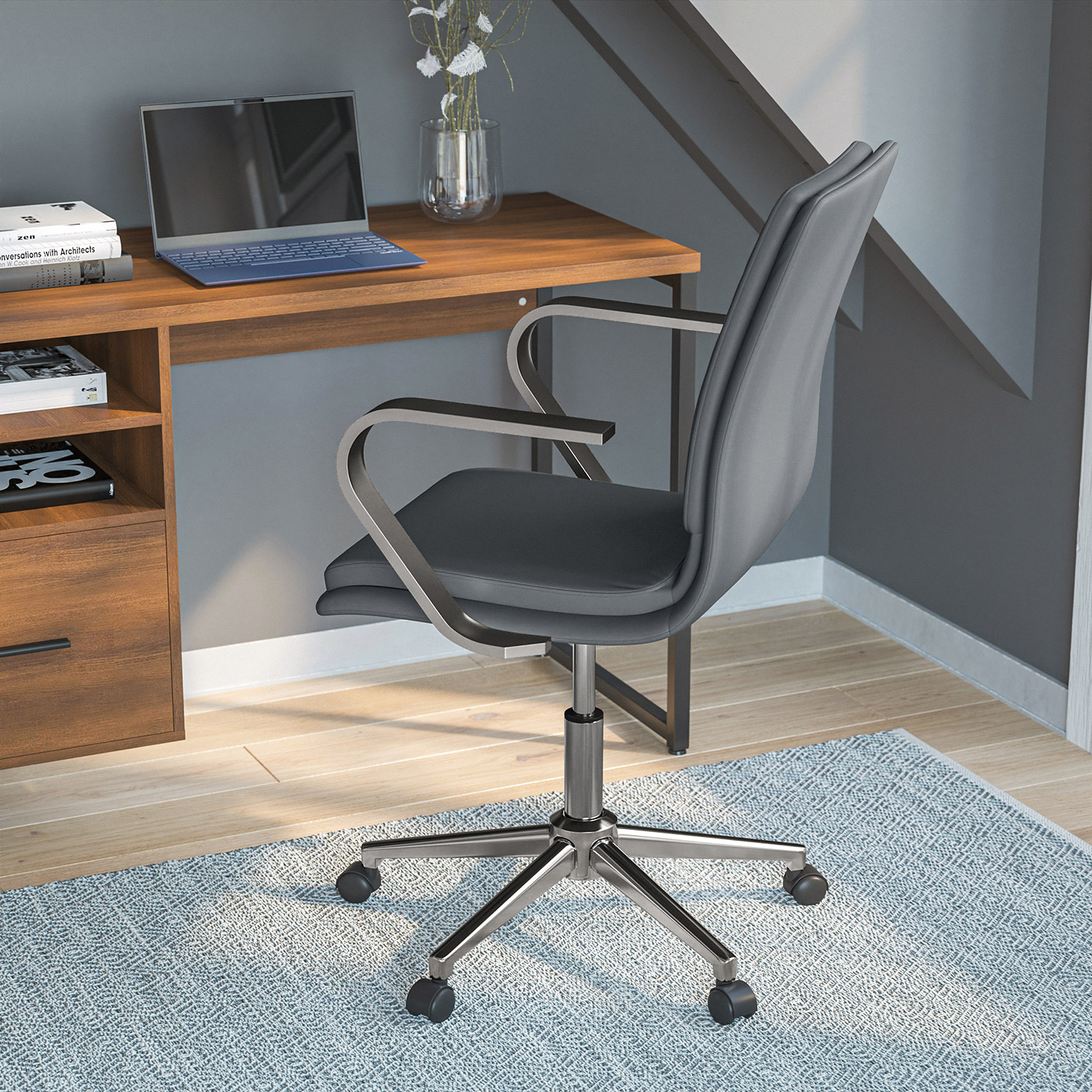 BLNK James Mid-Back Designer Executive Office Chair with Brushed Chrome Base and Arms