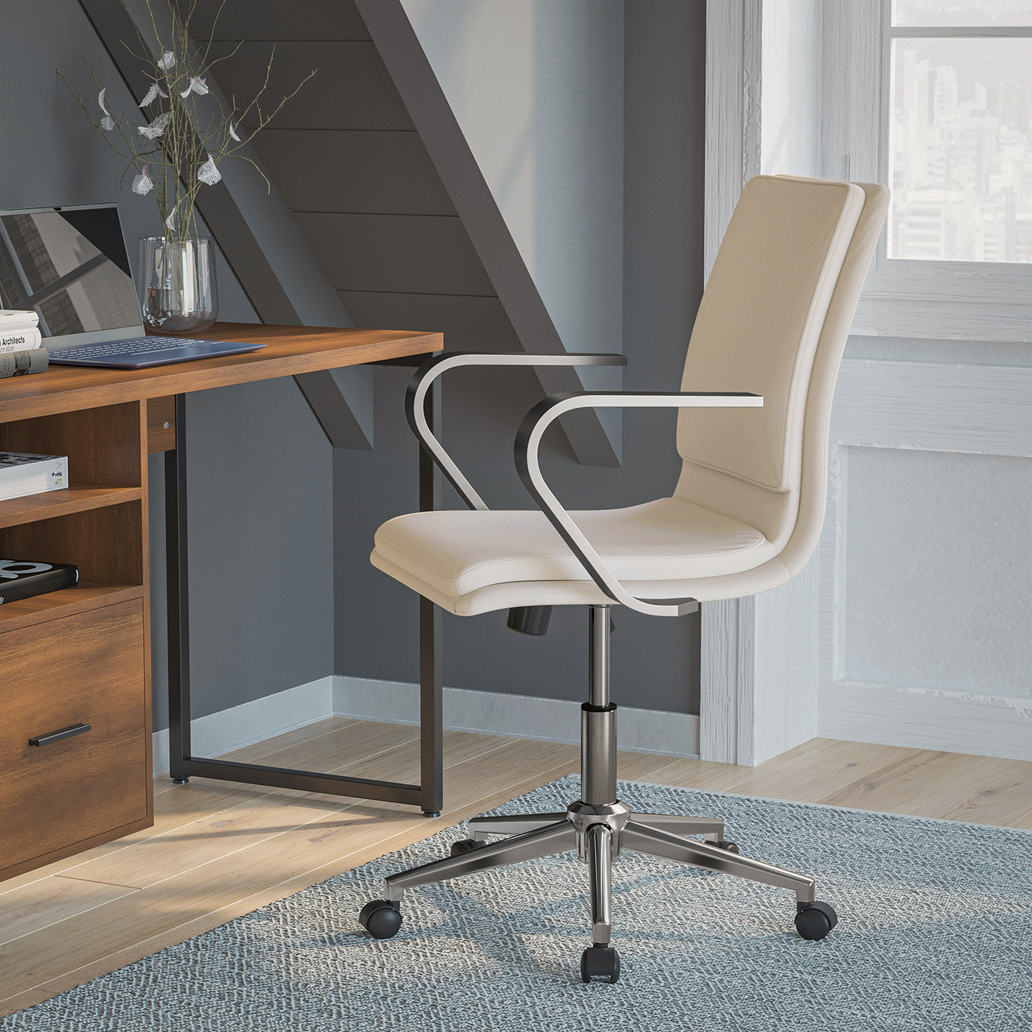 BLNK James Mid-Back Designer Executive Office Chair with Brushed Chrome Base and Arms