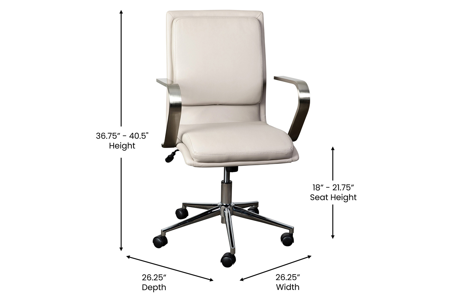 BLNK James Mid-Back Designer Executive Office Chair with Brushed Chrome Base and Arms - Taupe